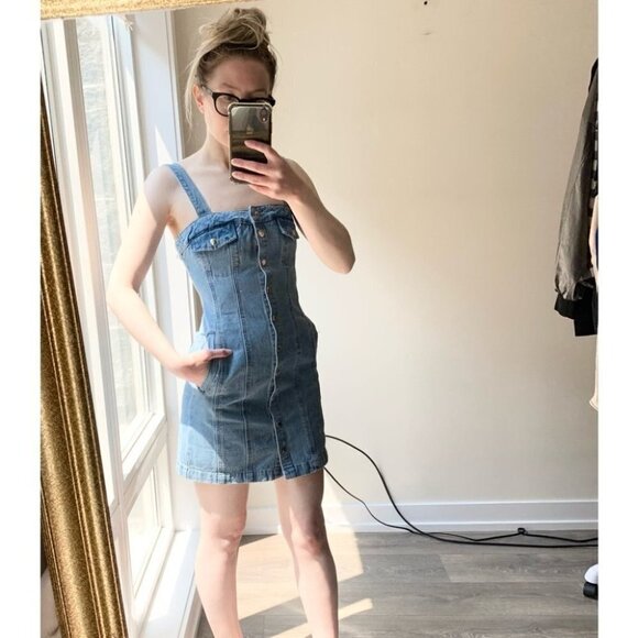 Urban Outfitters BDG Denim Mini Dress Snap Button Light wash Blue western XS - Picture 4 of 16
